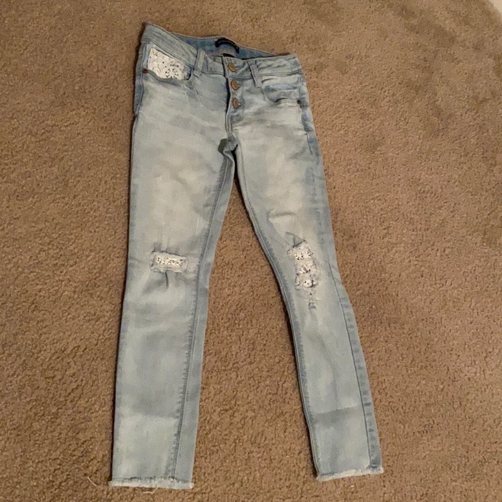 Girls jeans with lace detail